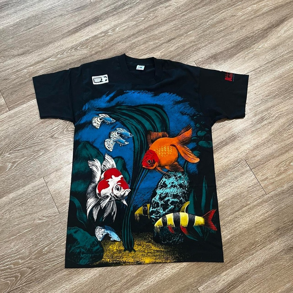 Vintage All Over Print Aquarium‎ Fish Graphic T-Shirt New